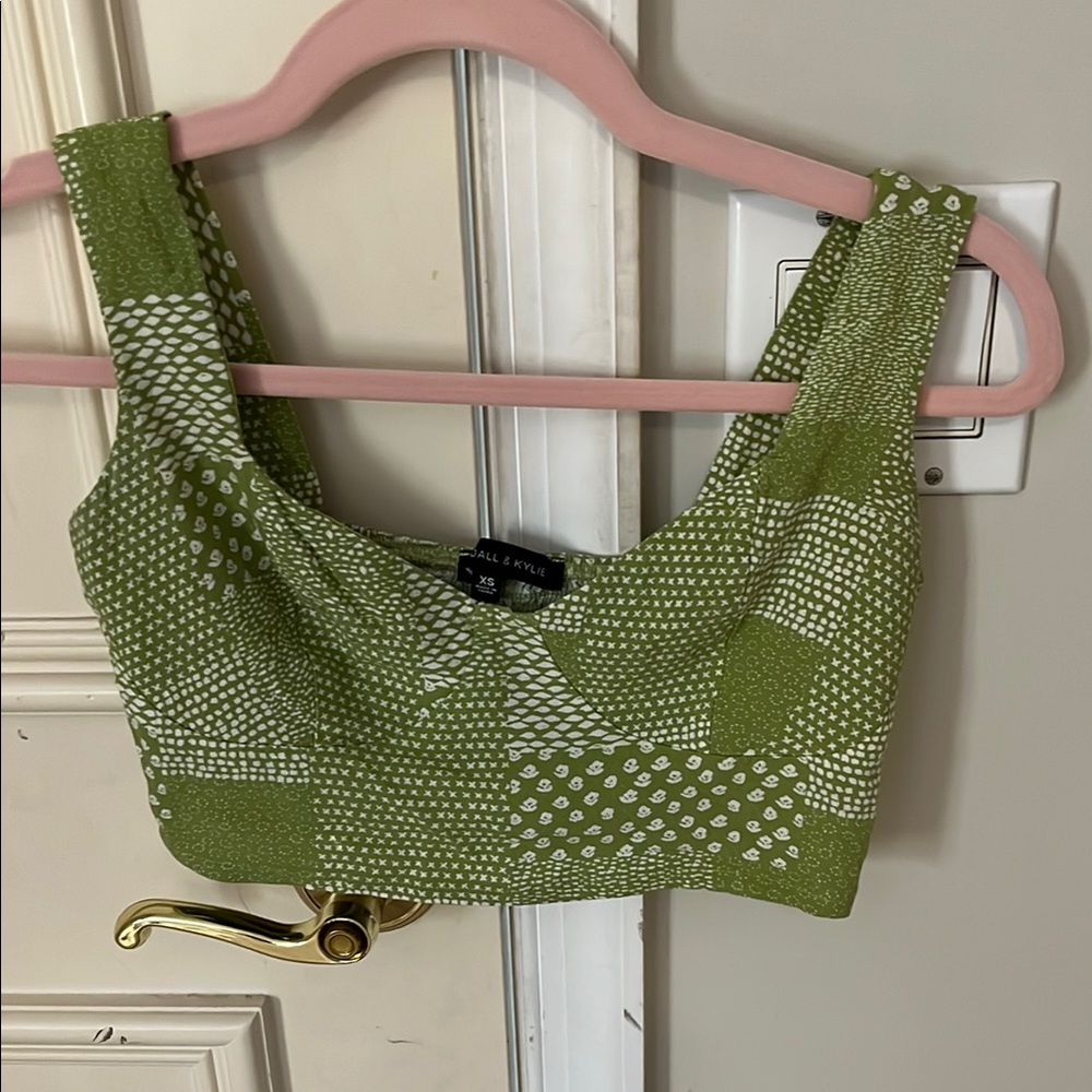 Green and White Patterned Crop Top